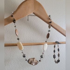 Natural Elements Earthy Wood and Stone Necklace and Bracelet Set